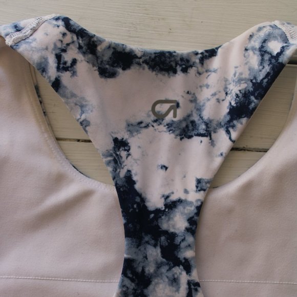 GAP Blue and White Marble High Neck Tank Sports Bra / Work Out Top - Picture 5 of 6